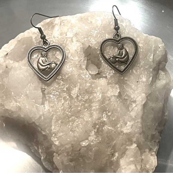 Jewelry - Year Of The Monkey Chinese Zodiac Birth Sign Rustic Boho Heart Earrings Gift-New